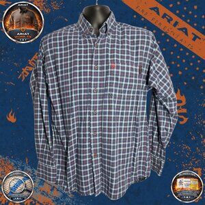 Ariat Work FR Men's Small Blue Plaid LS Button Up CAT 2 Arc 8.3 ATPV